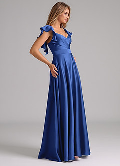 Azazie Leilani Bridesmaid Dresses Royal Blue A-Line Ruched Stretch Satin Dress image6