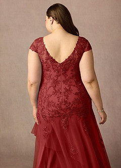 Azazie Romy Mother of the Bride Dresses Rust Mermaid V-Neck Sequins Tulle Dress image12