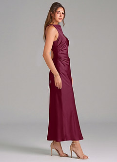 Azazie Evadne Vestidos de damas de honor Vestido de Mora de Satén Elástico de Corte Recto con Plisado image4