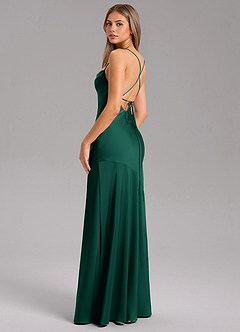 Azazie Grata Bridesmaid Dresses Emerald Sheath Side Slit Stretch Satin Dress image7