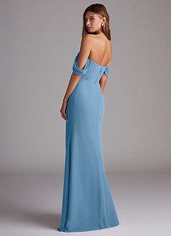 Azazie Saige Abiti da Damigella Abito Convertibile A-Line in Chiffon a Spalla Scoperta Blu Acciaio image8