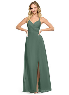 Azazie Davis Bridesmaid Dresses Sea Moss A-Line V-Neck Chiffon Dress image2