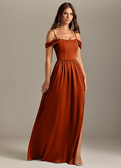 Azazie Calianna Bridesmaid Dresses Paprika A-Line Off the Shoulder Stretch Satin Convertible Dress image7