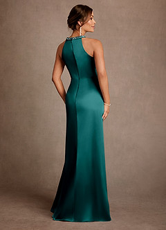 Azazie Lawrence Mother of the Bride Dresses Peacock A-Line Pleated Stretch Satin Dress image3