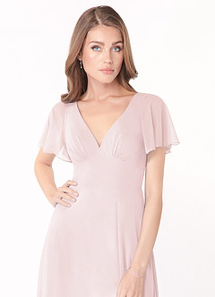 Azazie Kimber Bridesmaid Dresses Blushing Pink A-Line Flounce Sleeve Chiffon Dress image5