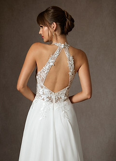 Azazie Sonja Vestidos de novia Vestido de Blanco Diamante Nude de Encaje de Corte en A image2