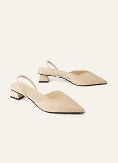 front Pointed Toe Slingback Low Heels Sculptural Block Heel Comfortable Dress Shoes