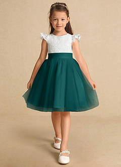 Azazie Vetty Flower Girl Dresses Ivory Peacock A-Line Lace Tulle Dress image6