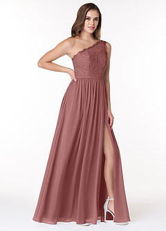 Azazie Demi Bridesmaid Dresses Desert Rose A-Line One Shoulder Chiffon Dress image4