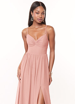 Azazie Zeya Bridesmaid Dresses Rosette A-Line V-Neck Pleated Chiffon Dress image5