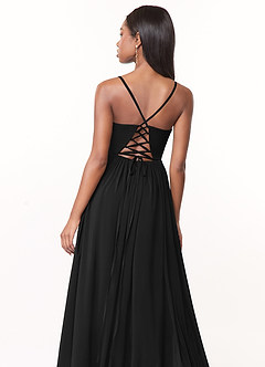 Azazie Marilyssa Bridesmaid Dresses Black A-Line Corset Stretch Chiffon Dress image4
