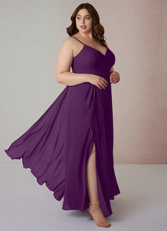 Azazie Emerald Abiti da Damigella Abito A-Line in Chiffon Arricciato Uva image9