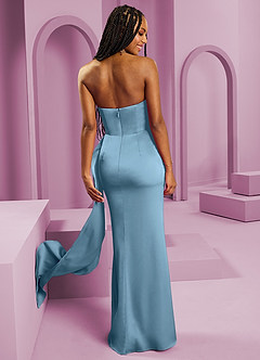 Barbie ♥ Azazie Bridesmaid Dresses Steel Blue Sheath Strapless Stretch Satin Convertible Dress image2