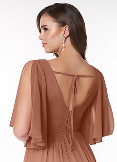 Azazie Temeka Vestidos de damas de honor Vestido de Bronceador de Gasa de Corte en A con Volante image5