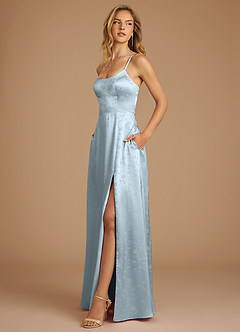 Azazie Moira Brautjungfernkleider A-Linie mit Taschen Blumen-Jacquard Kleid Blauer Jacquard Mit Blumenmuster image5