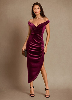 Azazie Nabila vestidos de madre de la novia Vestido de Cabernet de terciopelo de Columna con Vestidos sin tirantes image4