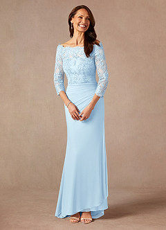 Azazie Rhonda Mother of the Bride Dresses Sky Blue Mermaid Off the Shoulder Mesh Dress image5