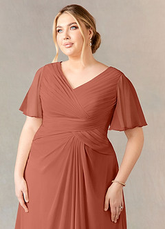 Azazie Morning Glory Mother of the Bride Dresses Clay A-Line V-Neck Ruched Chiffon Dress image9