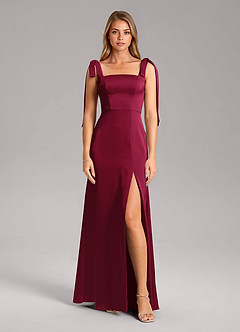 Azazie Frostine Brautjungfernkleider A-Linie Schleifen Stretch-Satin Kleid Burgunderrot image5