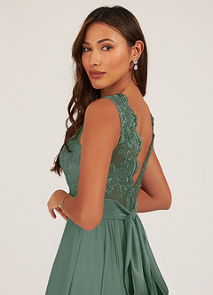 Azazie Gertrude Bridesmaid Dresses Eucalyptus A-Line Lace Chiffon Dress image7