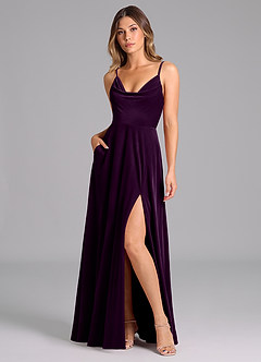 Azazie Sarella Bridesmaid Dresses Grape A-Line Pleated Velvet Dress image1