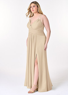 Azazie Farren Bridesmaid Dresses Champagne A-Line Pleated Chiffon Convertible Dress image12
