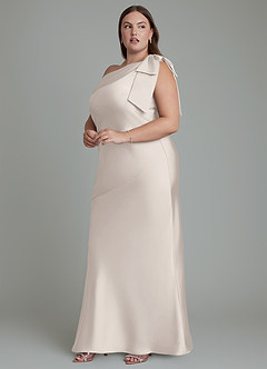 Azazie Yuanna Robes de demoiselle d'honneur Robe Sirène en Satin extensible Asymétrique Albâtre Blanc image13