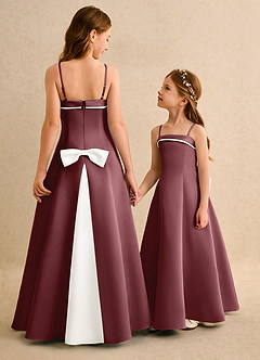 Azazie Izel Girls Formal vestidos de niña de las flores Vestido de Marfil Rosa Del Desierto de Satin Mate de Corte en A con Plisado image1