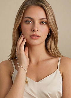 front 18K Gold Plated Zircon And Pearl Hand Chain