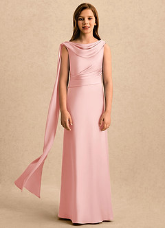 Azazie Sanah Girls Formal Robe Demoiselle D'honneur Fillette Robe Trapèze en Satin extensible Plissée Rose Poudré image4