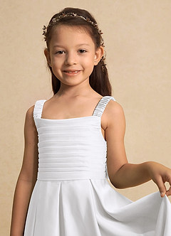 Azazie Kat Flower Girl Dresses White A-Line Pleated Matte Satin Dress image7