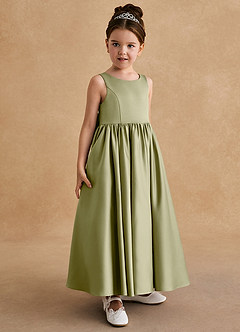 Azazie Bettie Flower Girl Dresses Moss Green A-Line Bow Matte Satin Dress image4
