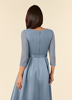 Azazie Maritza Mother of the Bride Dresses Dusty Blue A-Line Pleated Matte Satin Dress image5