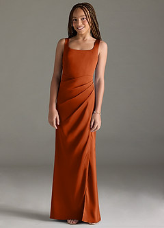 Azazie Mero Junior Burnt Orange Mermaid Pleated Stretch Satin Dress image1