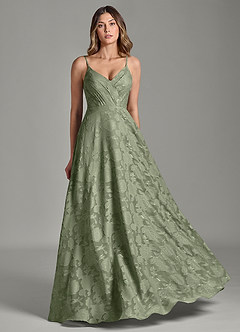 Azazie Amani Bridesmaid Dresses Pistachio A-Line Pleated Floral Burnout Dress image5