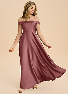 Azazie Sissy Junior Abito A-Line in Raso Elasticizzato a Spalla Scoperta Ametista image5