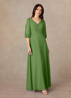 Azazie Bronwyn Mother of the Bride Dresses Basil A-Line V-Neck Ruched Chiffon Dress image2