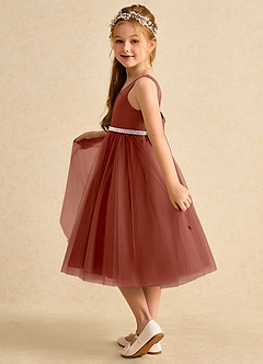 Azazie Firefly vestidos de niña de las flores Vestido de Castaño de Satin Mate de Corte En A con Lazo image4