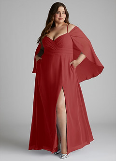 Azazie Cienna Jurken voor bruidsmeisjes Jurk van Chiffon met A-Lijn Off the Shoulder Roest image9