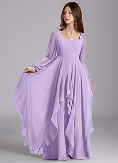 Azazie Clara Junior Vestido de Lila de Gasa de Corte en A con Blusón image1