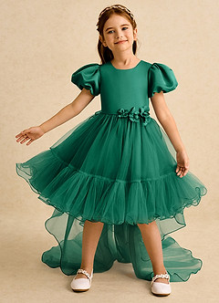 Azazie Cocoa Robe Demoiselle D'honneur Fillette Robe Princesse en Tulle Plissée émeraude image2