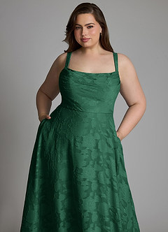 Azazie Shaude Bridesmaid Dresses Dark Green A-Line Pleated Floral Burnout Dress image10