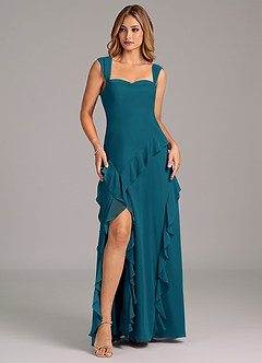 Azazie Sloane Bridesmaid Dresses Ink Blue A-Line Sweetheart Neckline Chiffon Dress image1