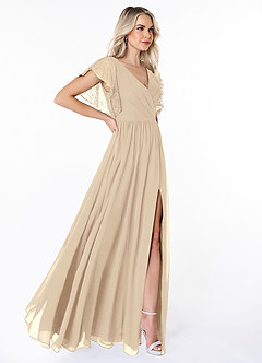 Azazie Zella At-home Try On Dresses Champagne A-Line Lace Chiffon Dress image4