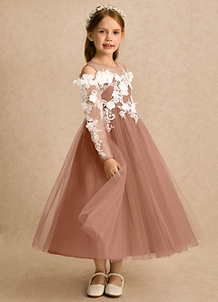 Azazie Lilah Flower Girl Dresses Bronzer A-Line Lace Tulle Dress image3