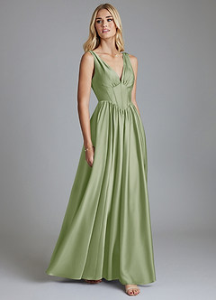 Azazie Delmie Robes de demoiselle d'honneur Robe Trapèze en Satin extensible Corset Vert Sauge image5