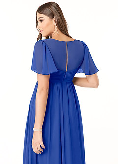 Azazie Verna vestidos de dama de honor de maternidad Vestido de Corte En A Cuello en V fruncido Hasta el suelo Gasa image6