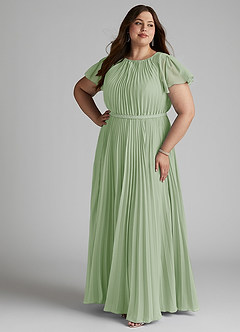 Azazie Kara Bescheidene Brautjungfernkleider A-Linie Plissee Chiffon Bodenlänge Kleid image13