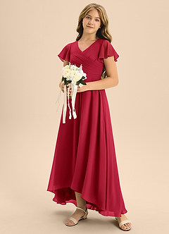 Azazie Induh Junior Scarlet A-Line Pleated Chiffon Dress image2