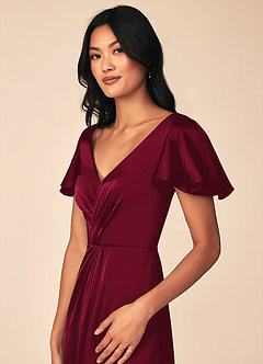 Azazie Soren Brudtärnklänningar Klänning av A-Line i Stretch Satin Plisserad Bourgogne image7